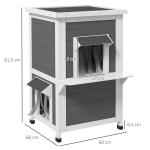 Katthus Kattgrotta Grå Vit av Trä för Utomhusbruk 2-Vånings Väderbeständigt Hus med Tak och Balkong 60 x 60 x 81,5 cm