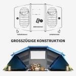 Campingtält för 4–6 Personer, Lätt och Stabilt Vattentätt Familjetält med Ingångsskydd, 2000 mm Vattenpelare, Tunneltält och Kupoltält för Camping och Vandring, Blå