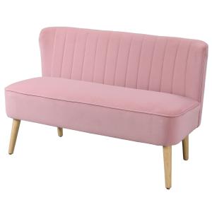 Soffa 2-sits Rosa Tyg för Vardagsrum Bred och Bekväm Soffa med Mjuk Stoppning Retro Design
