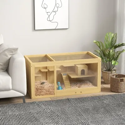 Hamsterbur Smådjursstall Natur av Trä för Gerbiler 100 cm