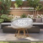 Papasan Stol Rottingstol 360° Ljusgrå av Rotting och Tyg för Vardagsrum och Trädgård Rund Snurrstol med Dyna Ø 120 cm