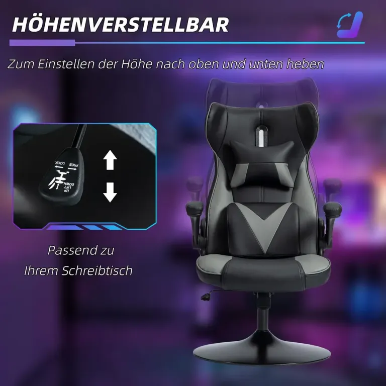 Gamingstol Kontorsstol Svart Grå av Konstläder och Metall