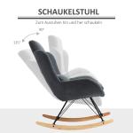 Gungstol med Justerbart Fotstöd, Bekväm Läsfåtölj i Linnetyg, Ergonomisk Vilostol med Träben för Vardagsrum, Mörkgrå, 75 x 95 x 110 cm