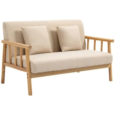 Soffa Loveseat Beige av Tyg med Linnelook och Trä 2-Sits