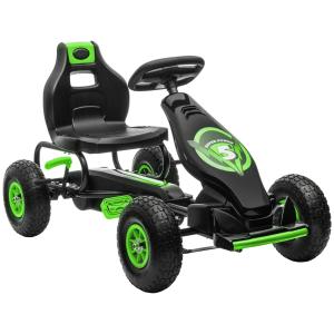 Trampolinbil för Barn, Tuff Gokart med Justerbar Sits och Handbroms, Rolig Trampbil för Utomhuslek, Grön/Svart, 5 år+