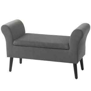 Bänk Förvaringsbänk Mörkgrå av Polyester och Trä för Hall och Sovrum Stoppad Bröstbänk med Armstöd 111,5 x 41 x 65 cm