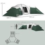 Campingtält Familjetält för 6-9 Personer Grön av Oxford Tyg för Trädgård Vattentätt Tunneltält med 3 Sovrum 2000 mm
