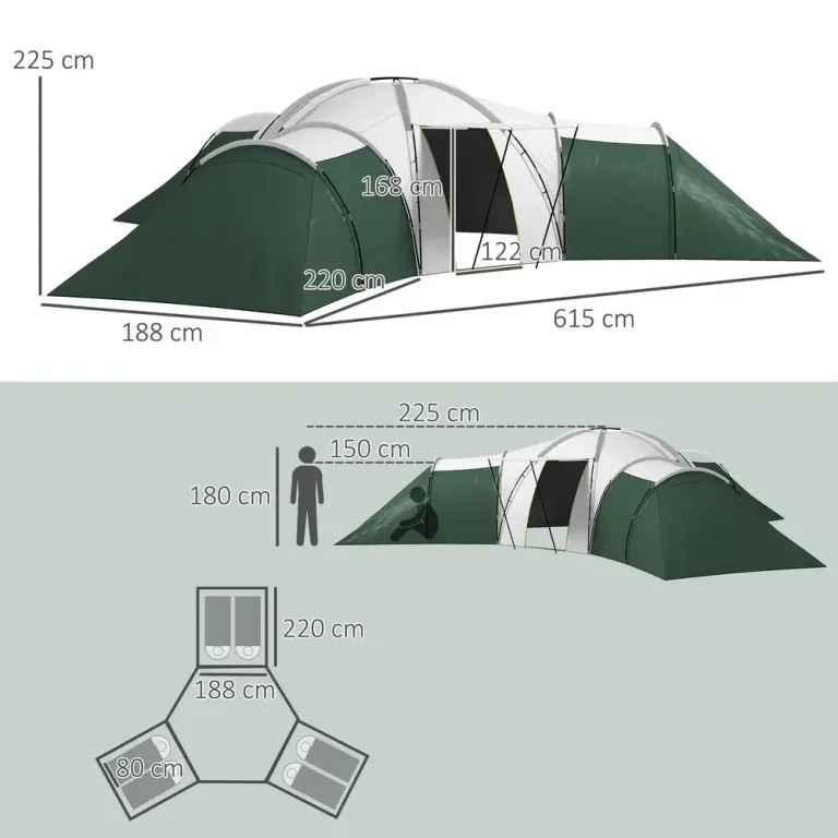 Campingtält Familjetält för 6-9 Personer Grön av Oxford Tyg