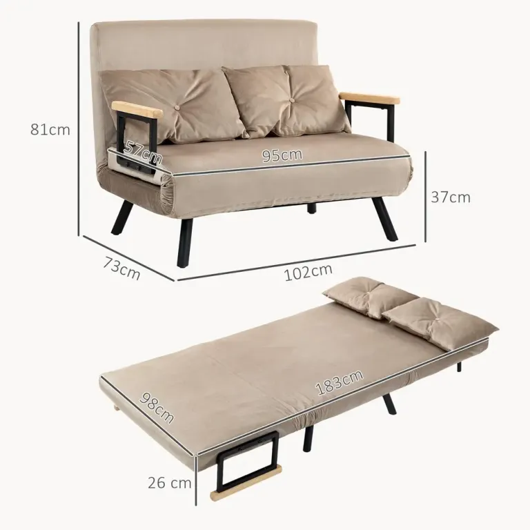 Bäddsoffa 2-Sits Soffa Ljusbrun 102 x 73 x 81 cm