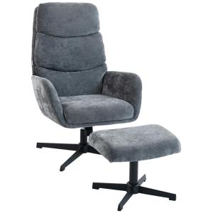 Fåtölj med Fotpall Grå Tyg och Metall för Vardagsrum Loungestol med Hög Rygg och Mjuk Dyna Modern Design Bekväm Läsfåtölj