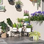 Växtställ Blomsterhylla med 3 Våningar Svart av Metall för Inomhusbruk och Balkong Blomstertrappa för Dekoration 60 cm