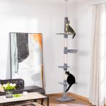 Kattträd Golv-till-Tak, Höjdjusterbart, Robust Kattklätterträd med Sisalpelare, Grå, 40 x 34 x 230–260 cm