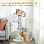 Klösträd Flera Våningar Ljusgrå Sisal och Plysch för Katter Klösmöbel med Hängande Lekboll Stabil och Rolig Lekplats 135 cm
