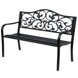 Trädgårdsbänk i Gjutjärn och Stål, Klassisk Parkbänk för 3 Personer, Robust Utemöbel för Trädgård och Terrass, Svart, 127 x 60 x 89 cm