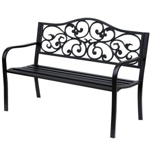 Trädgårdsbänk i Gjutjärn och Stål, Klassisk Parkbänk för 3 Personer, Robust Utemöbel för Trädgård och Terrass, Svart, 127 x 60 x 89 cm