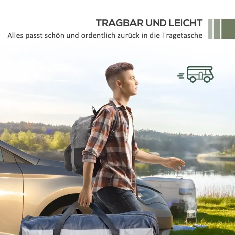 Biltält Markis Grå av Tyg och Metall 2,9 x 2,8 x 2,3-2,6 m