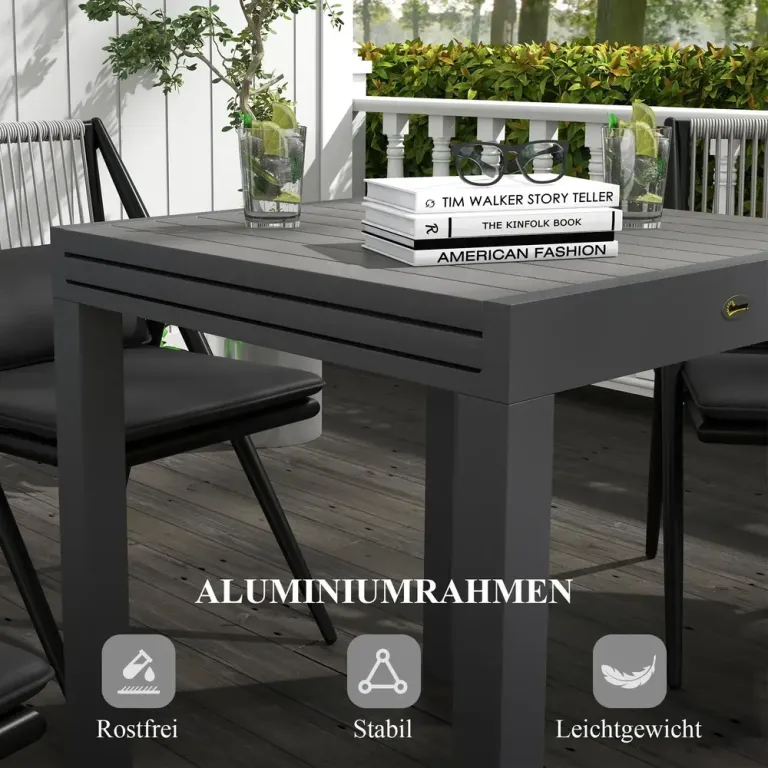 Trädgårdsbord Matbord Grå av Aluminium 81-162 x 80 x 75 cm