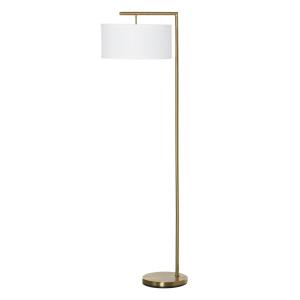 Elegant Golvlampa med Linnéskärm, Modern Läslampa med E27-Sockel och Metallfot, Stämningsbelysning för Vardagsrum och Kontor, Guld/Vit, 47 x 37 x 153 cm