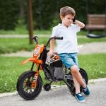 Elmotorcykel Barnmotorcykel Orange av Plast och Metall för Barn 3-6 År 12V Fordon med Musik och Träningshjul 30 kg