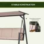 Trädgårdsgunga Gungbänk Khaki av Metall och Textilen för Trädgård och Terrass 3-Sits Hollywood Swing med Justerbart Tak UV-Skydd 205 x 130 x 175 cm