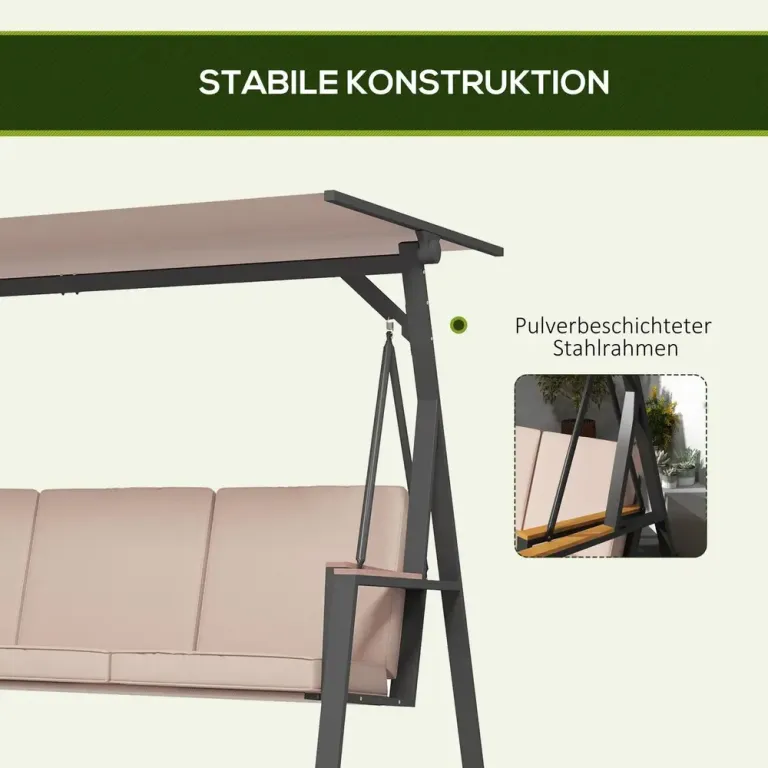 Trädgårdsgunga Gungbänk Khaki av Metall 205 x 130 x 175 cm