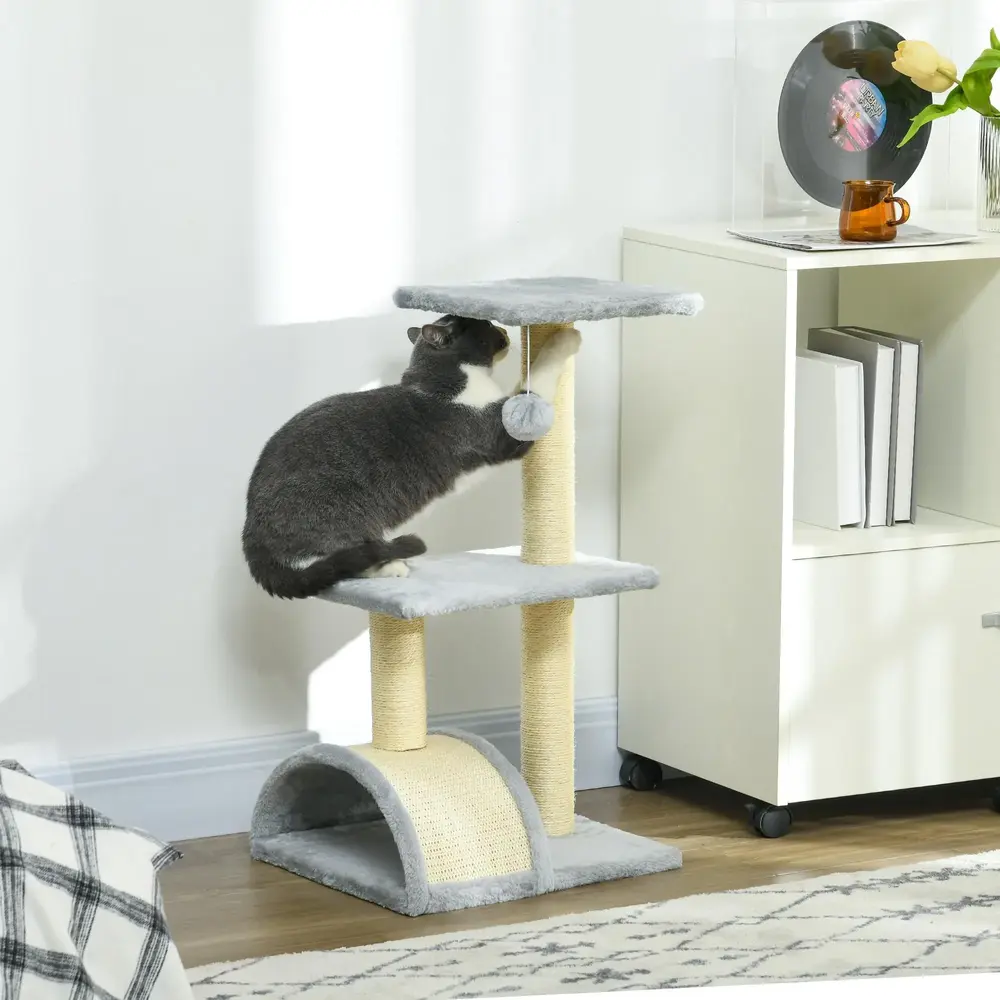 Klösträd med Plyschbollar Sisalstolpar Plattform 72 cm