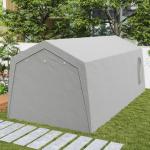 Tältgarage Garagetält Vattentätt Ljusgrå av PE och Stål för Uteplats och Trädgård Tält med Dörrar och Fönster 300 x 600 x 250 cm