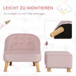 Barnfåtölj med Fotpall i Sammet, Bekväm Minisoffa för Barn, Ergonomisk Sittplats med Träben, Rosa, 51 x 51 x 50 cm
