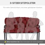 Bänkdyna Sittdyna med Knytband Röd av Tyg för Trädgårdsmöbler och Gunga Bekväm Dyna för 3-Sits Bänk 150 x 98 x 8 cm