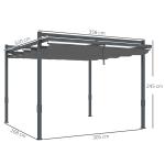 Pergola Trädgårdspaviljong med Skjuttak Grå av Aluminium för Trädgård och Uteplats Stabilt Vintertätt Solskydd 3,5 x 3 m