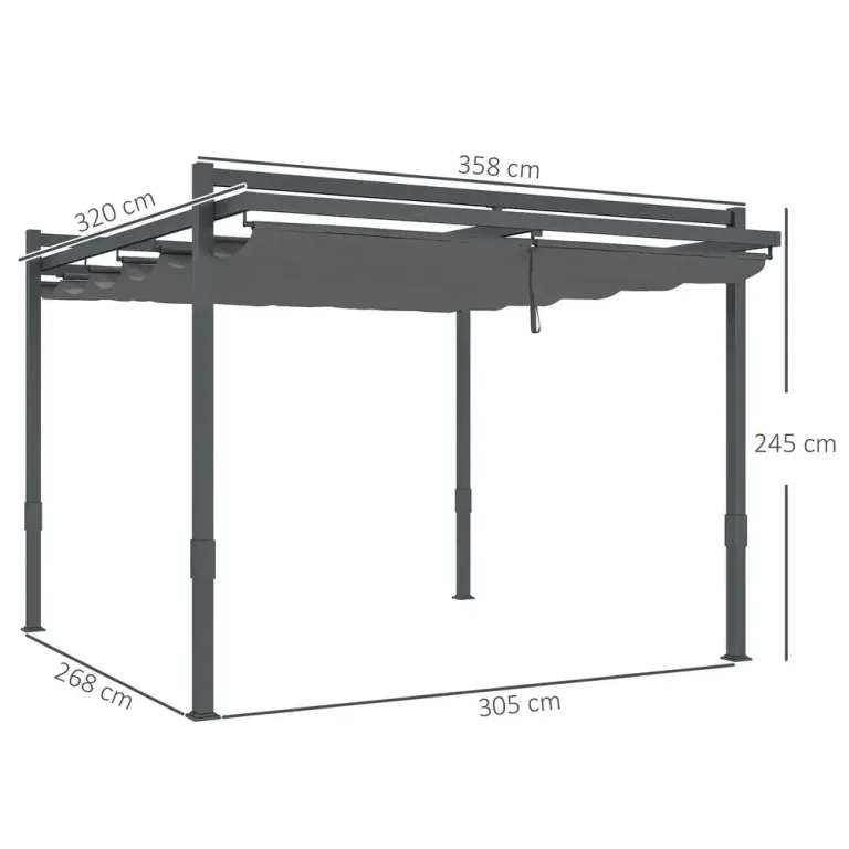 Pergola Trädgårdspaviljong med Skjuttak Grå 3,5 x 3 m