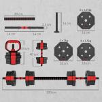 Hantelset 6 i 1 Justerbart Röd Kompositmaterial för Hemmaträning 20 kg Viktsats med Skivstångsfunktion och Kettlebellgrepp Mångsidig Utrustning