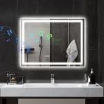 Badrumsspegel med LED-belysning och Anti-beslagsdyna samt 3 Färger och Klocka Ergonomisk och Elegant Silver Glas 600 x 800 mm