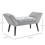 Klädd Sängbänk i Sammet, Elegant Sittbänk med Knappstoppning, Lyxig Inredningsdetalj för Sovrum och Hall, Ljusgrå, 114 x 46 x 56 cm