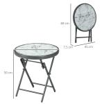 Sidobord Fällbord med Marmorlook Vit av Glas och Metall för Balkong och Terrass Runt Soffbord 45 x 45 x 50 cm