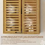 Väggskåp Badrum Naturfärgad Bambu för Badrum och Kök Hängande Skåp med Ribbade Dörrar och Justerbar Hylla 60x20x60 cm