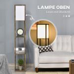 Golvlampa Stålampe med Hyllor Rustik Brun av Trä och Tyg för Vardagsrum och Sovrum Sänglampa med Skärm