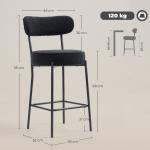 Barstolar 2-pack med Fotstöd Svart Fleece och Metall för Kök och Bar Bekväma Stolar med Vadderad Sits Modern Industriell Design Stabil Konstruktion