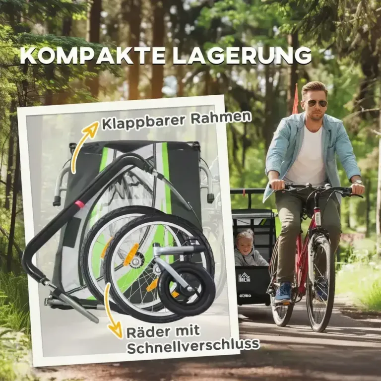 2-i-1 Cykelvagn för 2 Barn Push-Along Funktion Regnskydd