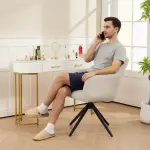 Swivel Accentstol Stoppad med Tygöverdrag, Armstöd och Stålben för Vardagsrum, Beige
