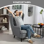 Wingback Fåtölj med Fotpall, Stoppad med Gummiträben och Tygöverdrag, Grå