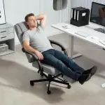 Ergonomisk Kontorsstol med Massagefunktion, Liggande Funktion och Fotstöd, Grå
