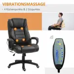 Kontorsstol med Massagefunktion, Höj- och Sänkbar Chefsstol, Ergonomisk Snurrstol, 6 Vibrationspunkter, Brun