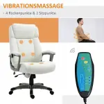 Massagekontorsstol, 6-punkts Massagevridstol, Ergonomisk, Justerbar, Konstläder, Böjt Nackstöd och Armstöd, Vit, 70 x 76,5 x 114–124 cm