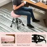 Höjdjusterbar Svängbar Rullpall, 360° Vridbar Arbetspall, Rosa, Ø50x50-66 cm