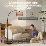 Golvlampa med Hamprepsskärm, Höjdjusterbar och Fotkontakt i Metall, Svart