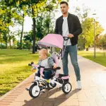 6-i-1 Trehjuling för Barn med Tryckstång, Kapell, Sele och Förvaringskorg, 1–5 År, Rosa