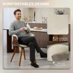 Matstol med Tyg i Linnelook, Böjt Ryggstöd och Träben, Beige