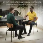 Set med 2 Matstolar i Linnelook, Armlös Design med Metallben, Grå