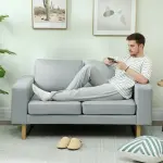 2-sits Soffa med Massiv Träram och Metallben, Ljusgrå